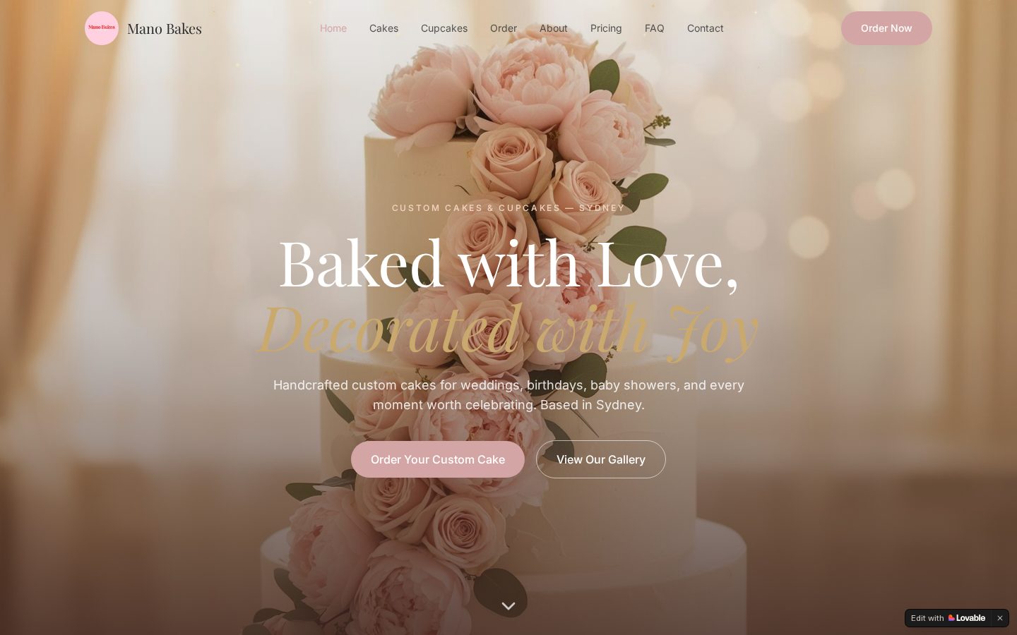 Mano Bakes — live site screenshot